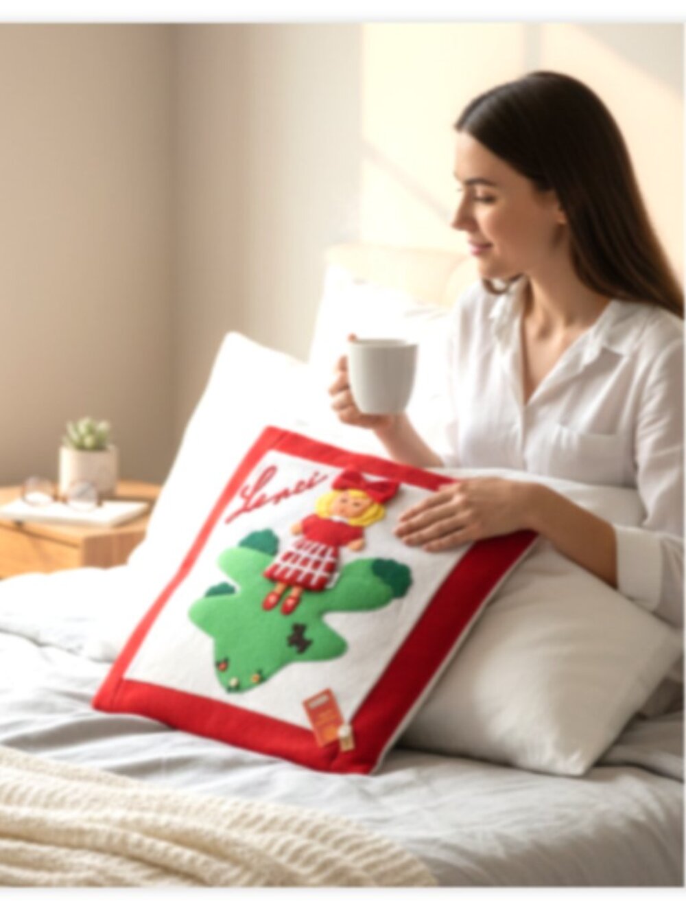 Lenci Italy Christmas Felt Pillow Cover Girl Dog 20x20 Handmade Numbered NWT